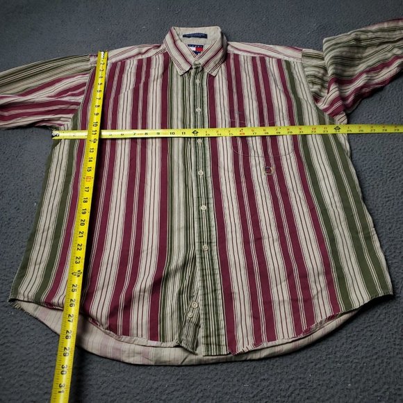 Vintage 90s Tommy Hilfiger Button Shirt Mens L Large Striped Long Sleeve y2K - Picture 7 of 8